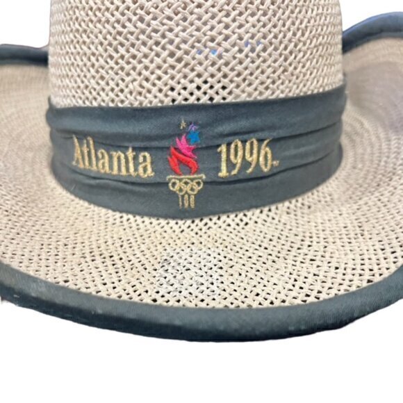 Atlanta 1996 Straw Sun Hat Women's 'The Game' Olympics 100 Green Tie One Size - Picture 2 of 11